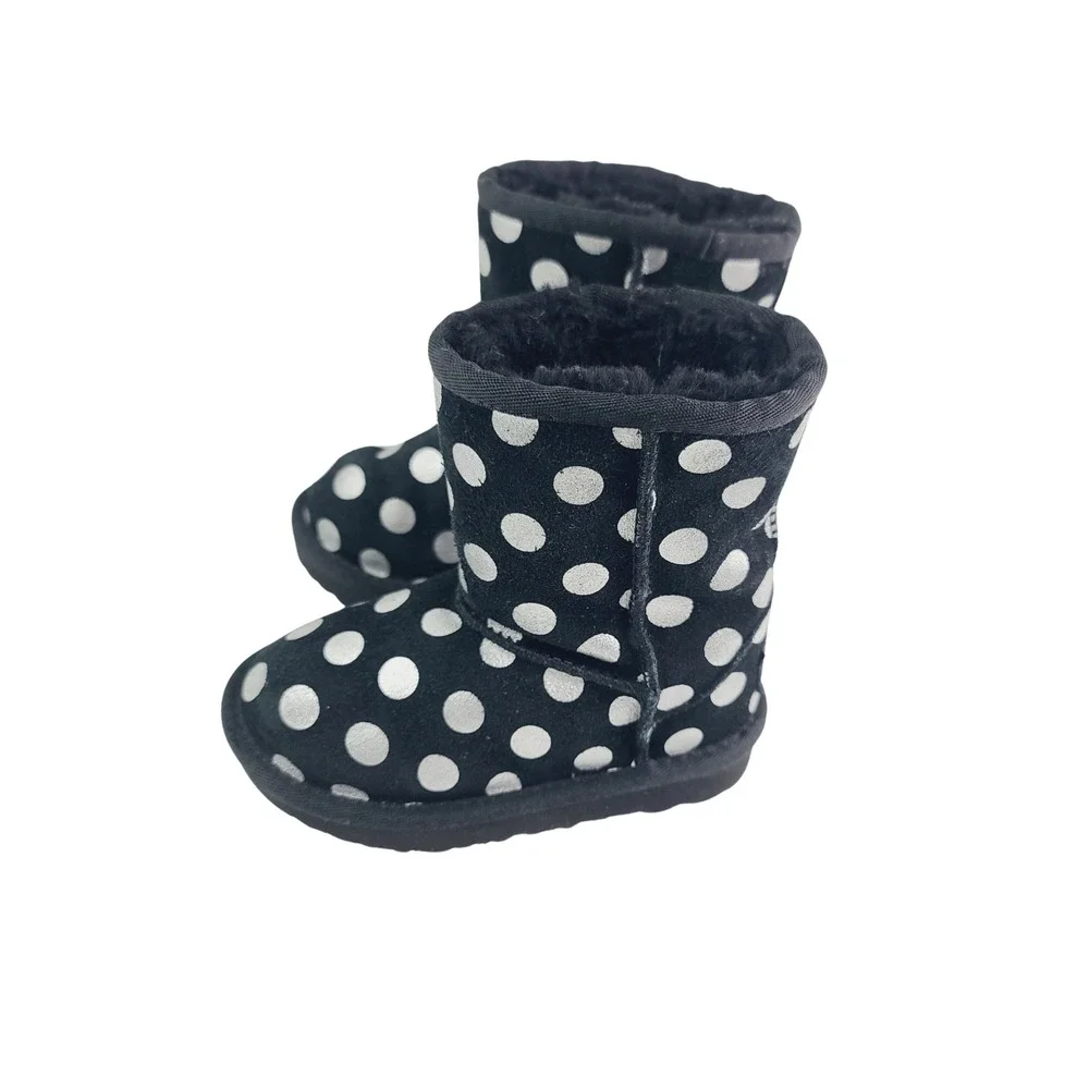 UGG, Fabric Rubber Sole Black Polka Dot Boots, Girl's, Size 8,‎ Black/White